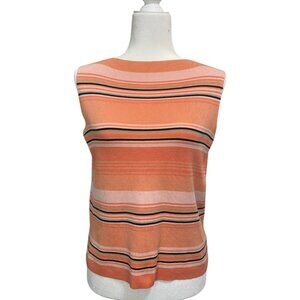 Worthington Orange Striped Silk Blend Knit Sleeveless Top L